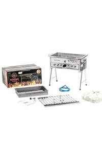 Gürsac Tüplü Lav Taşlı Gürsaç Paslanmaz Krom Mangal Seti 35x45cm